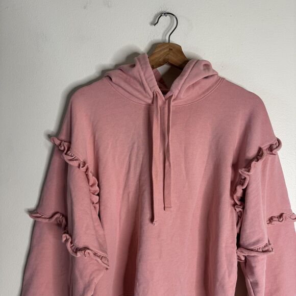 Rebecca Minkoff Hoodie Womens Large Pink Ruffle Sleeve Pullover 100% Cotton Peru - Picture 3 of 11